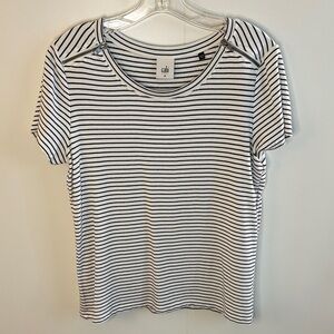 CAbi Women's Black and White Striped French Terry Top